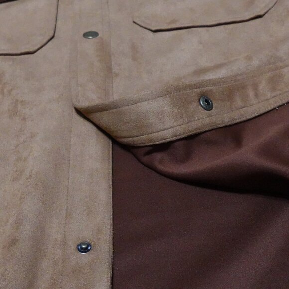 FRYE Faux Suede Shirt Jacket Men's Medium Brown Snap Flap Pockets Long Sleeve - Picture 4 of 8